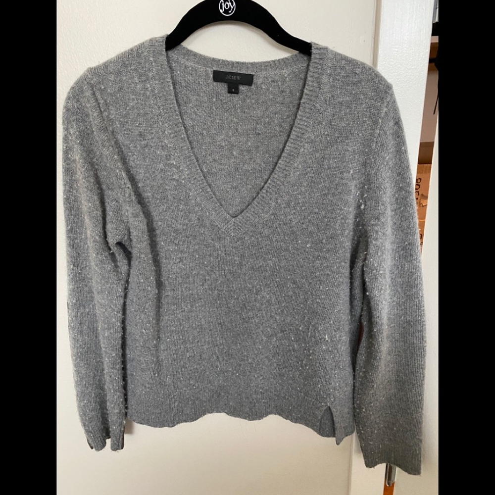 J crew sweater gray with brown leather patches